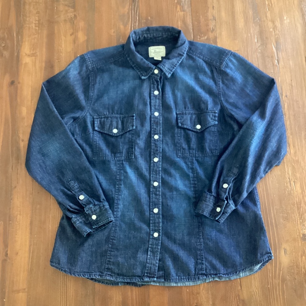 G.H. Bass & Co. Women’s XL Dark Wash Denim Snap Button Shirt Western 100% Cotton